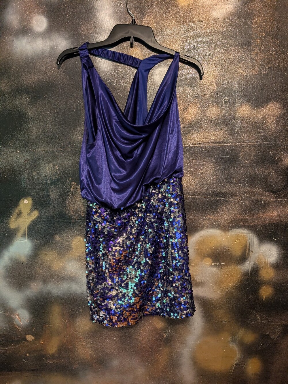 Deep Purple Sequin Draped Cocktail Dress